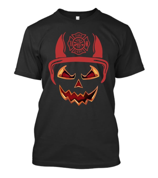 Fire Dept Firefighter Pumpkin Halloween Face T-Shirt