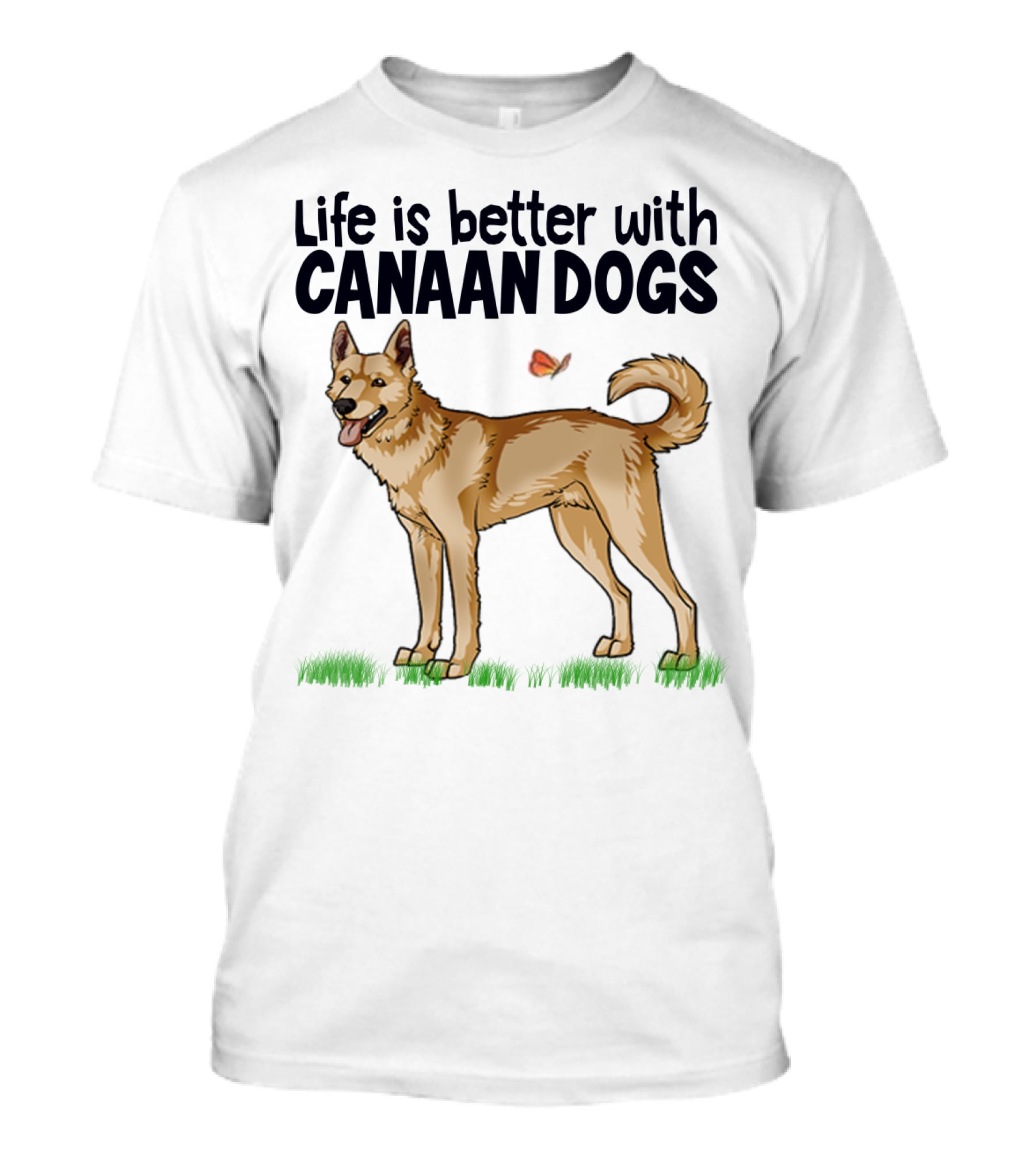 Life Is Better With Canaan Dogs Featuring Butterfly And Grass Details T-Shirt