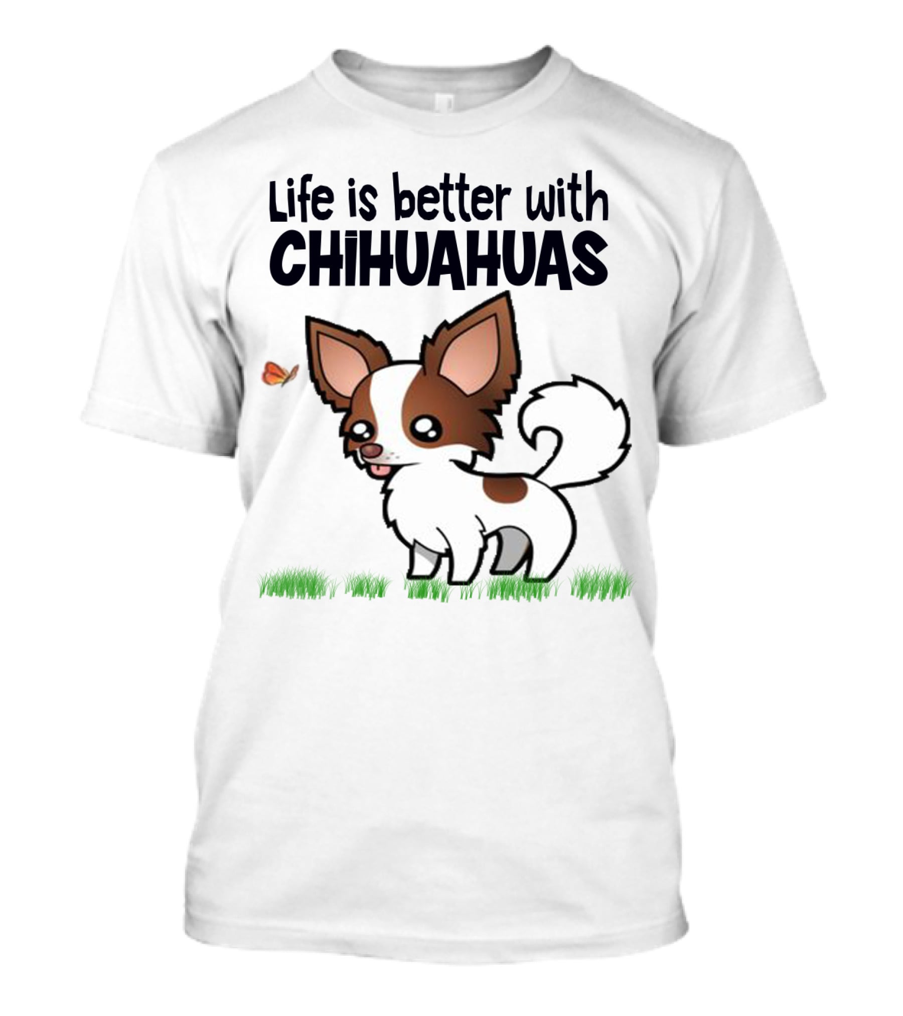 Life Is Better With Chihuahuas Cute Cartoon Butterfly Charm T-Shirt