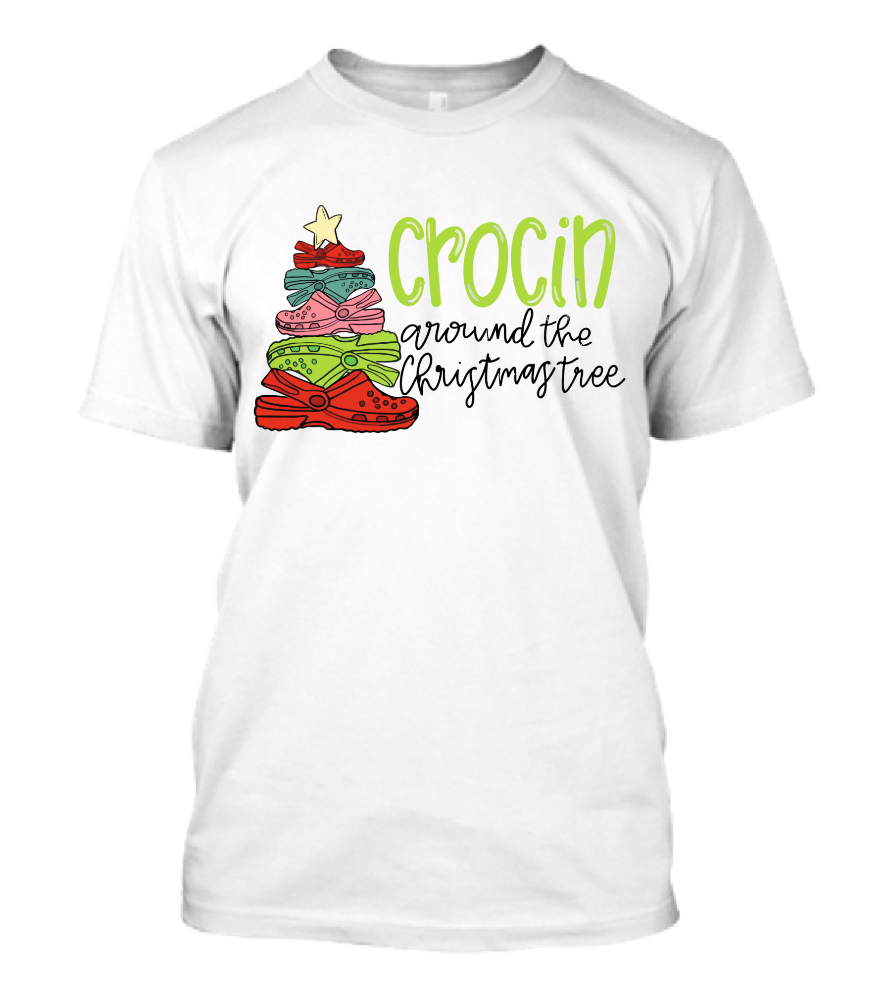 Crocin Around The Christmas Tree Stack Of Festive Shoes With Star T-Shirt