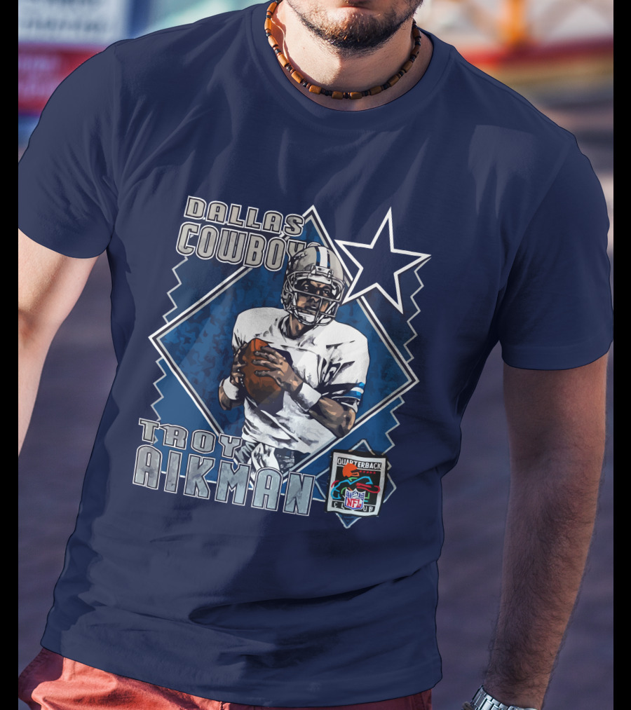 Dallas Cowboys Troy Aikman NFL Vintage Quarterback Star Nutmeg T-Shirt