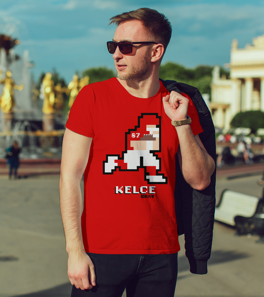 Kelce 87 NFLPA 8 Bit Retro Football Red T-Shirt
