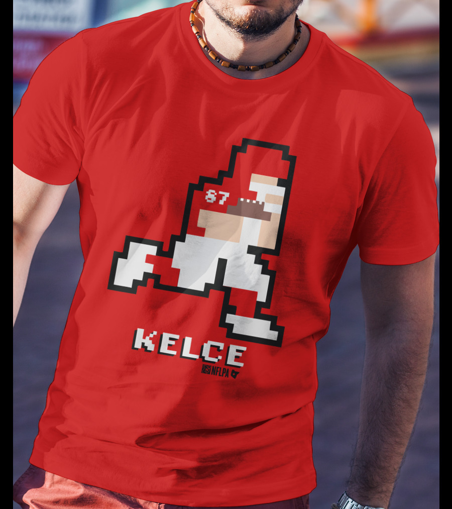 Kelce 87 NFLPA 8 Bit Retro Football Red T-Shirt