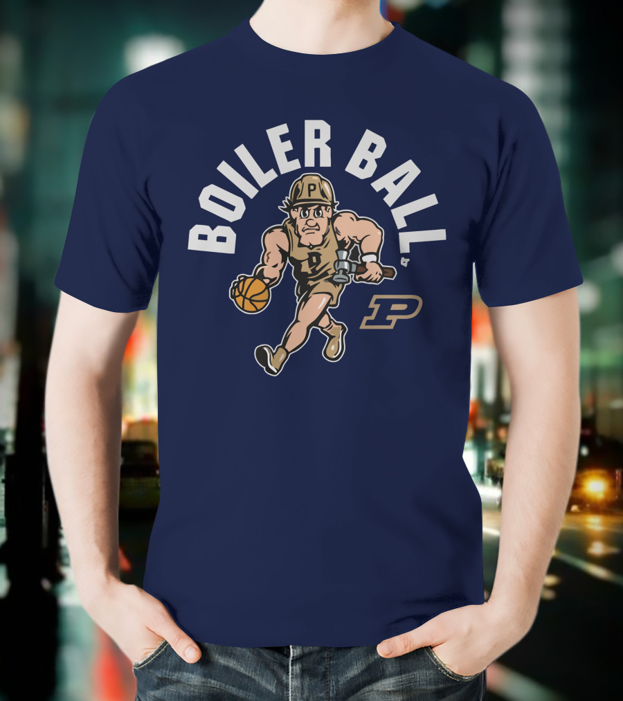 Purdue Boiler Ball Mascot Dribbling Basketball T-Shirt