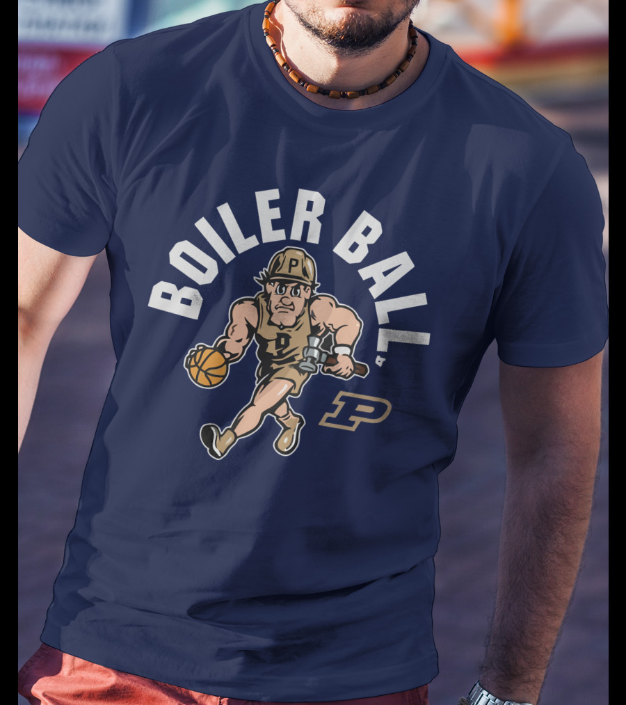 Purdue Boiler Ball Mascot Dribbling Basketball T-Shirt