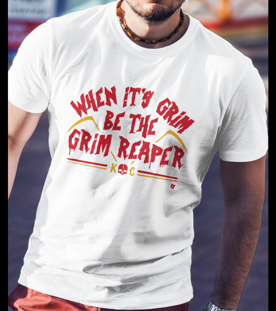 When It's Grim Be The Grim Reaper K C Red And Yellow Scythes T-Shirt