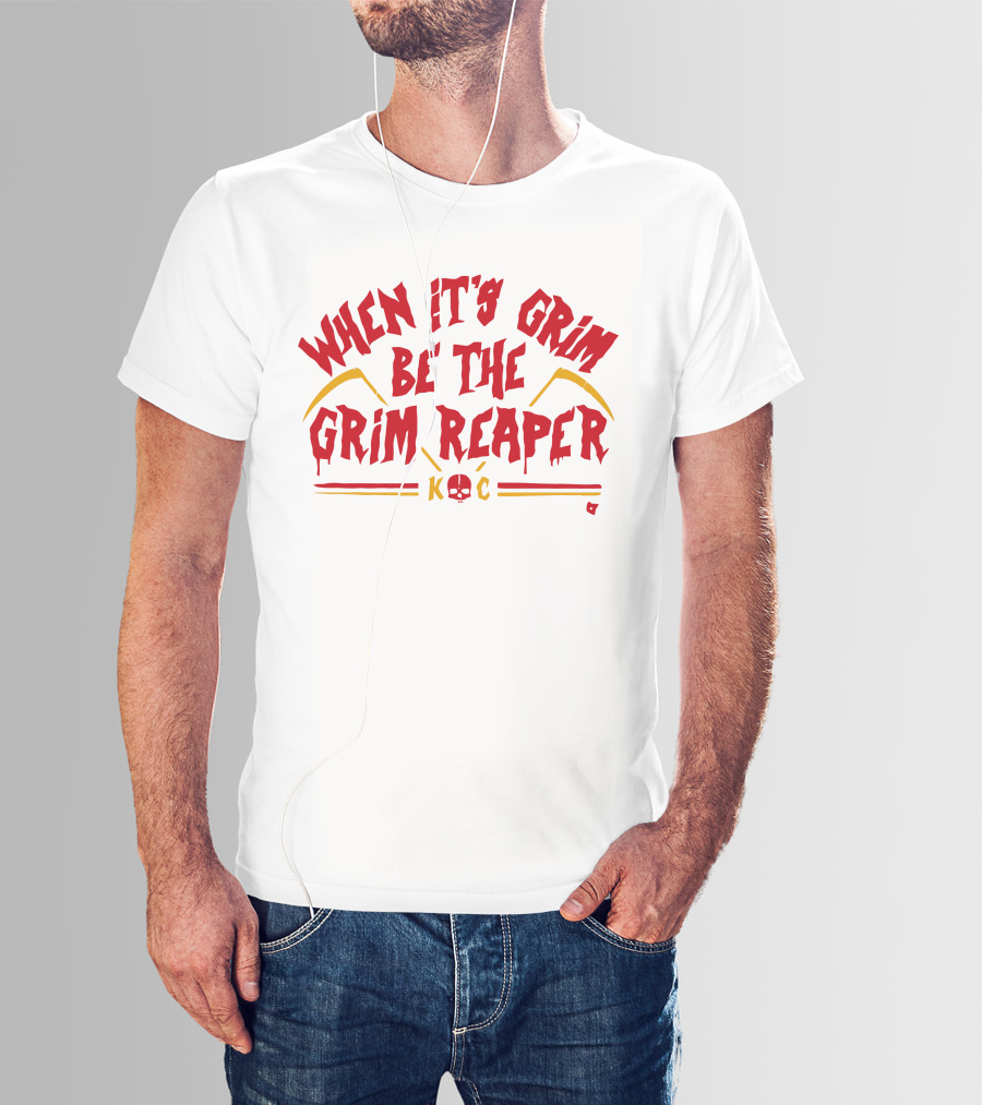 When It's Grim Be The Grim Reaper K C Red And Yellow Scythes T-Shirt
