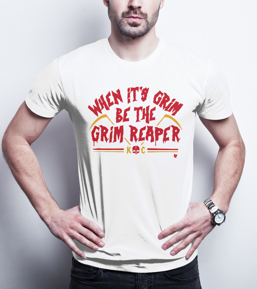When It's Grim Be The Grim Reaper K C Red And Yellow Scythes T-Shirt