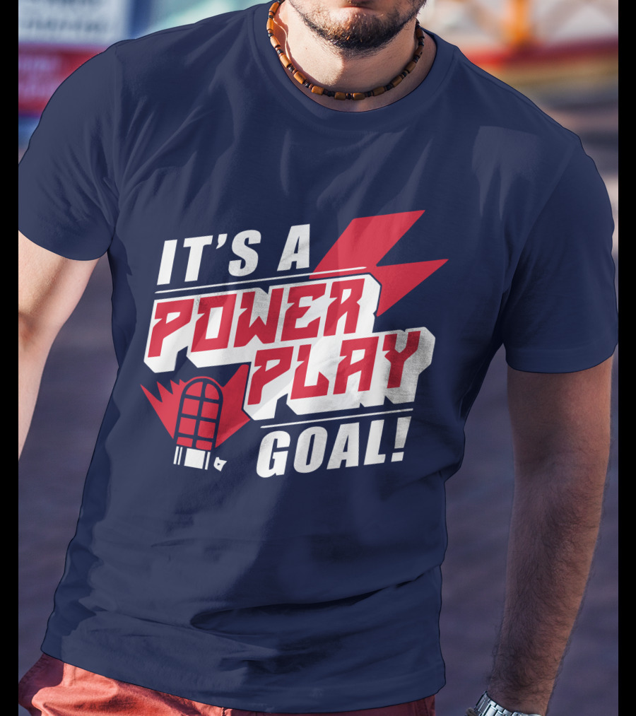 IT'S A POWER PLAY GOAL Retro Hockey Net Lightning Bolt T-Shirt