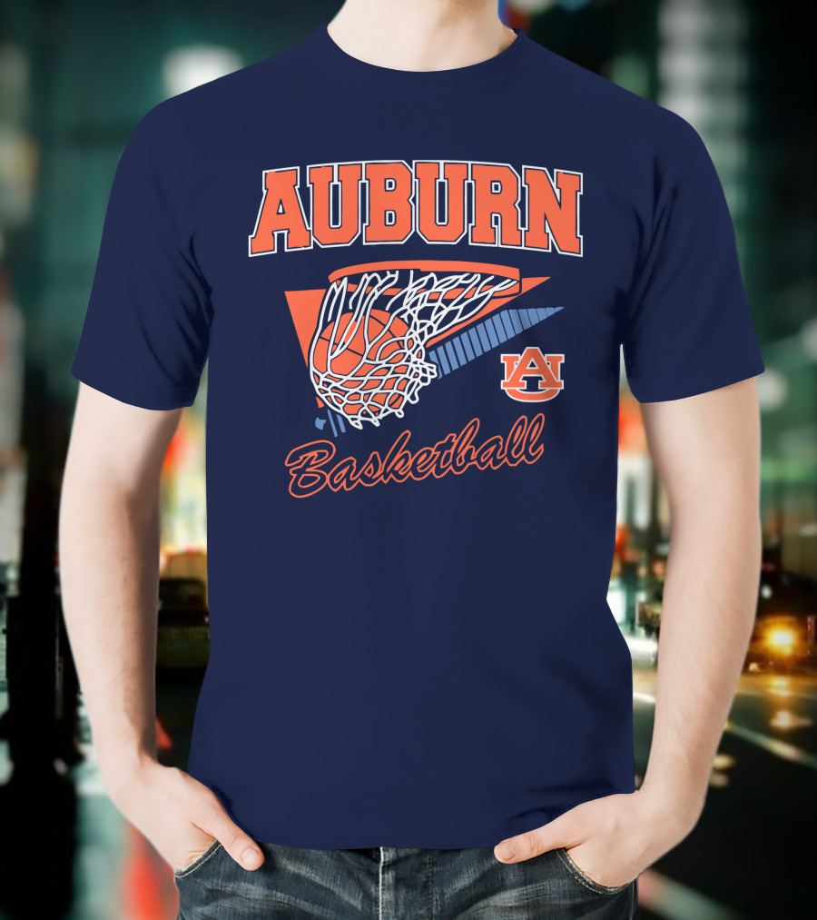 Auburn Basketball Retro Style Net And Ball T-Shirt