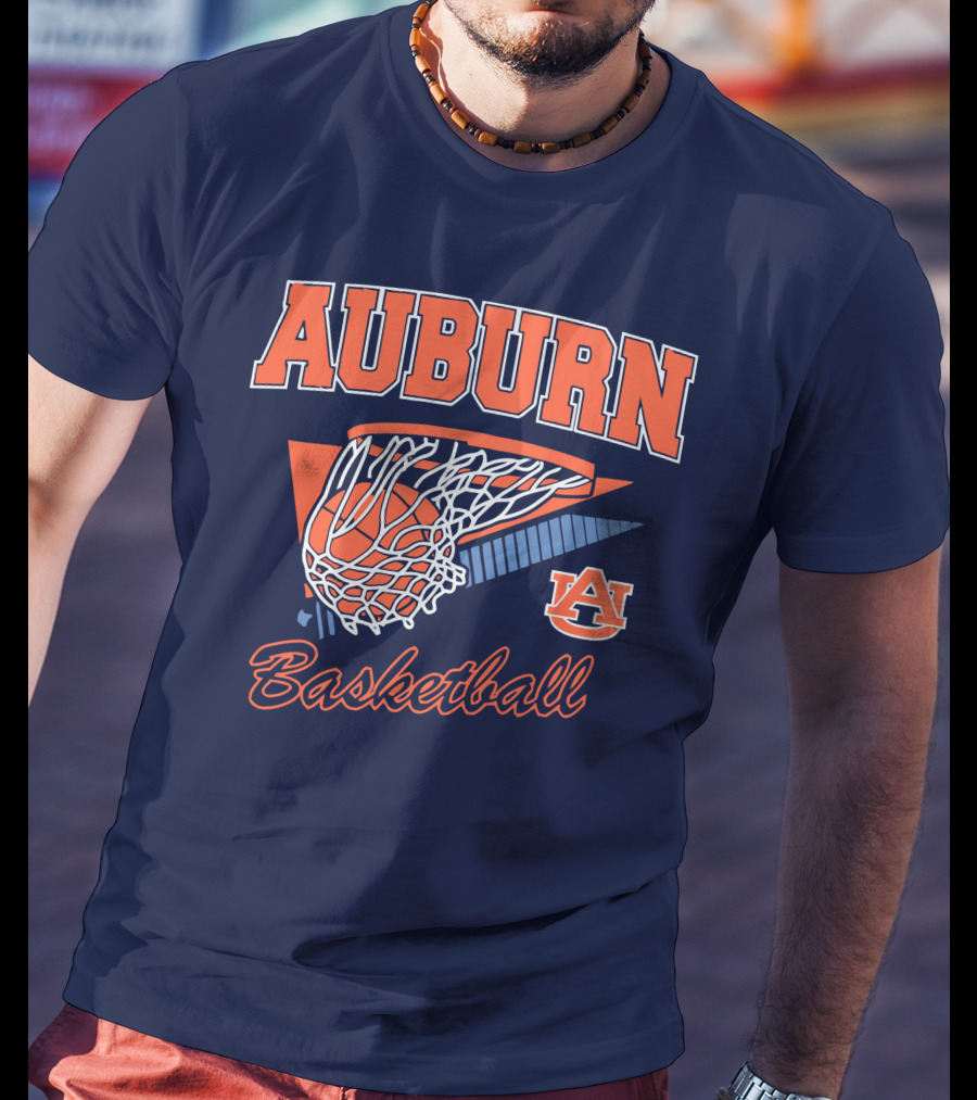 Auburn Basketball Retro Style Net And Ball T-Shirt