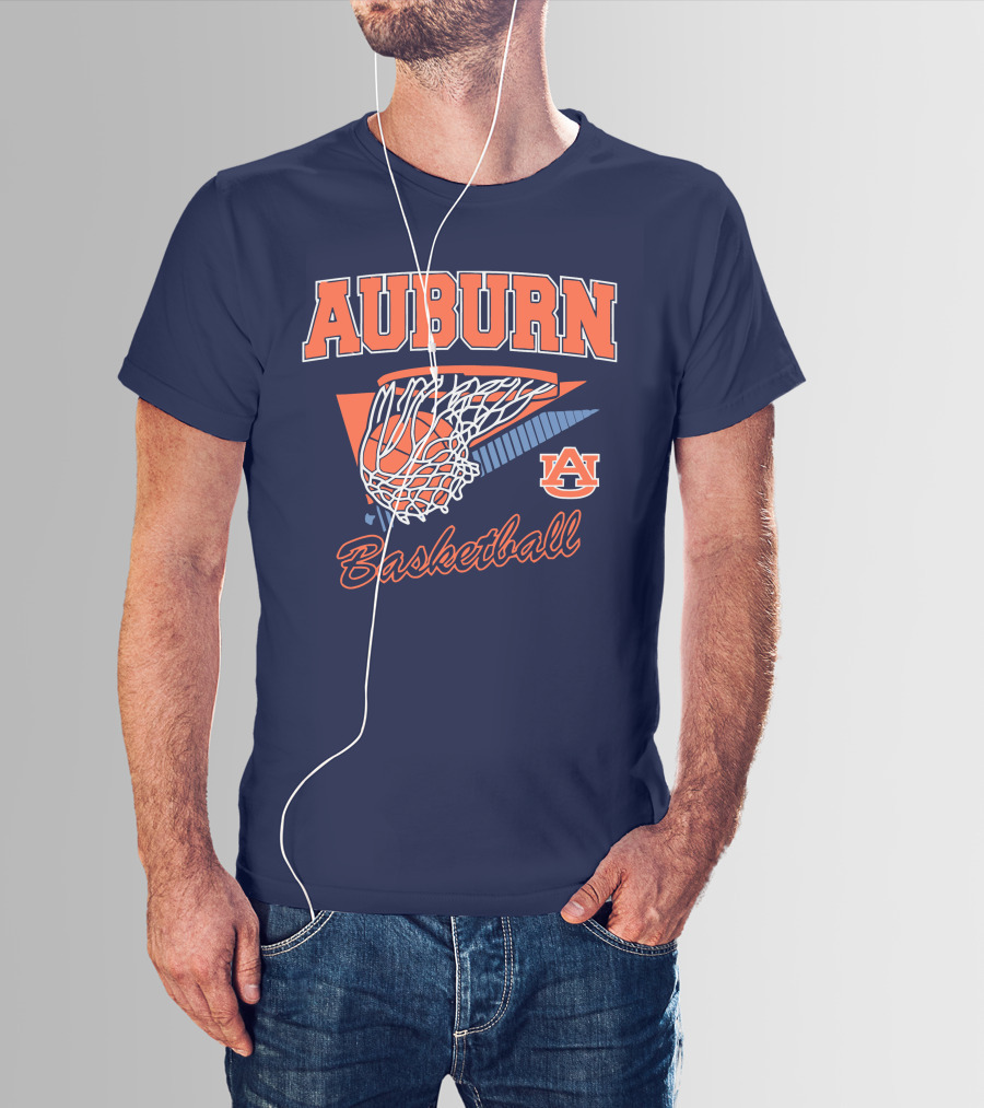 Auburn Basketball Retro Style Net And Ball T-Shirt