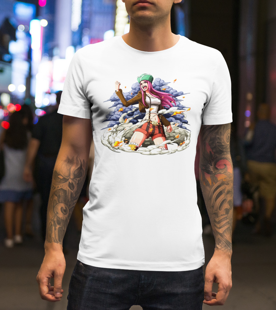 One Piece Jewelry Bonney Character Art With Clouds And Flames T-Shirt