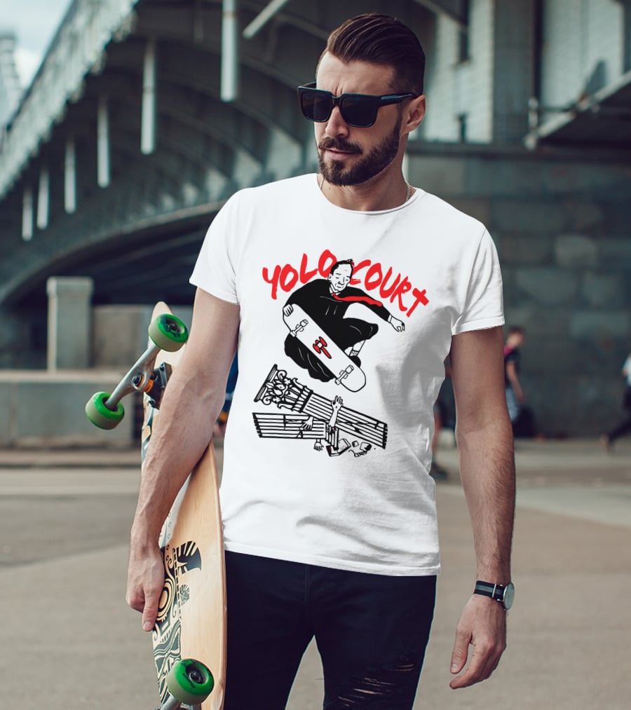 YOLO Court Skateboarding Judge Over Columns T-Shirt