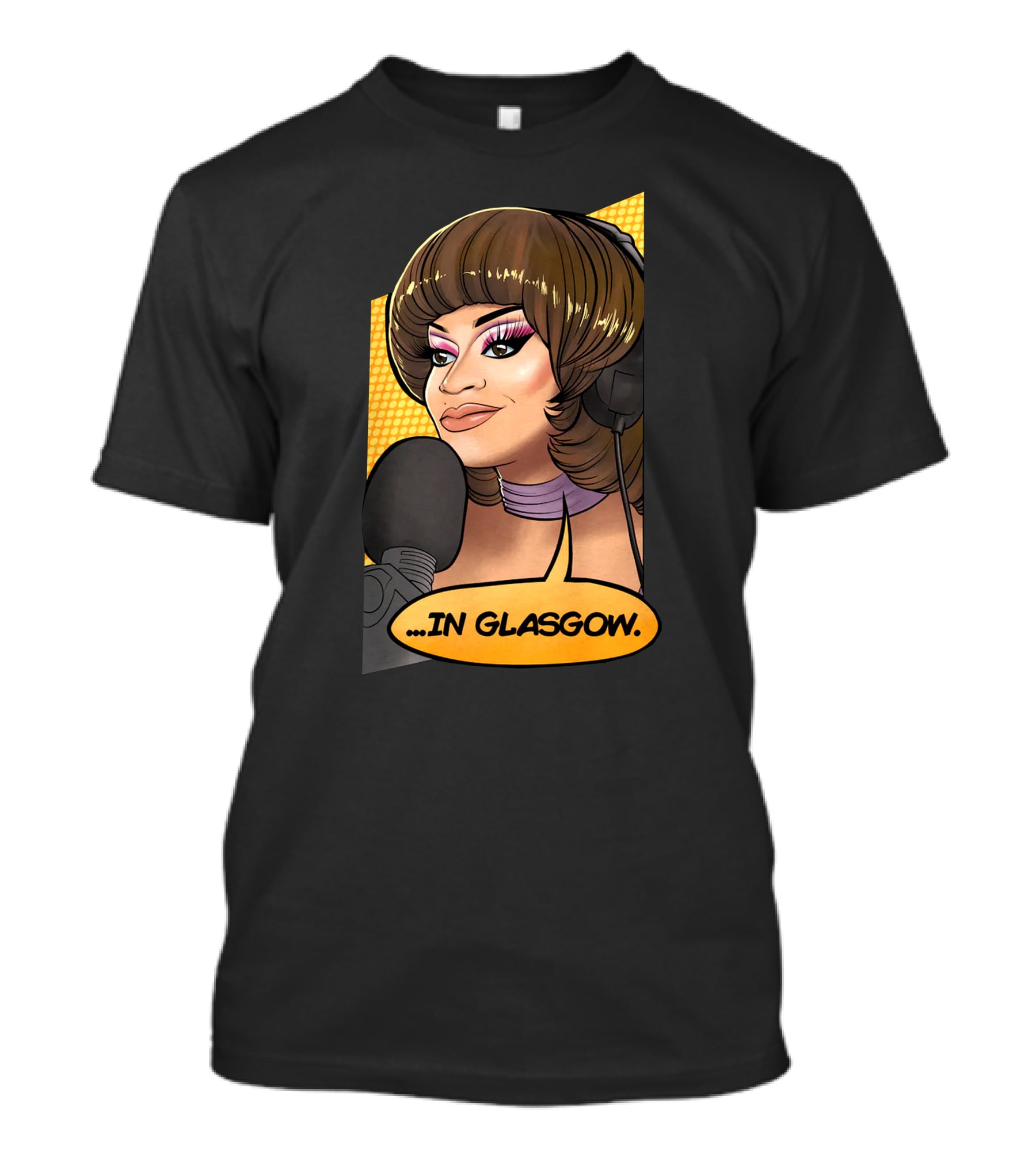 Mybest Judy .in Glasgow Pop Art Style Radio Host Microphone Comic T-Shirt