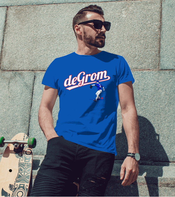 DeGrom Texas Pitching Action Logo Blue T-Shirt
