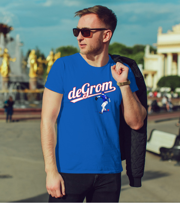 DeGrom Texas Pitching Action Logo Blue T-Shirt