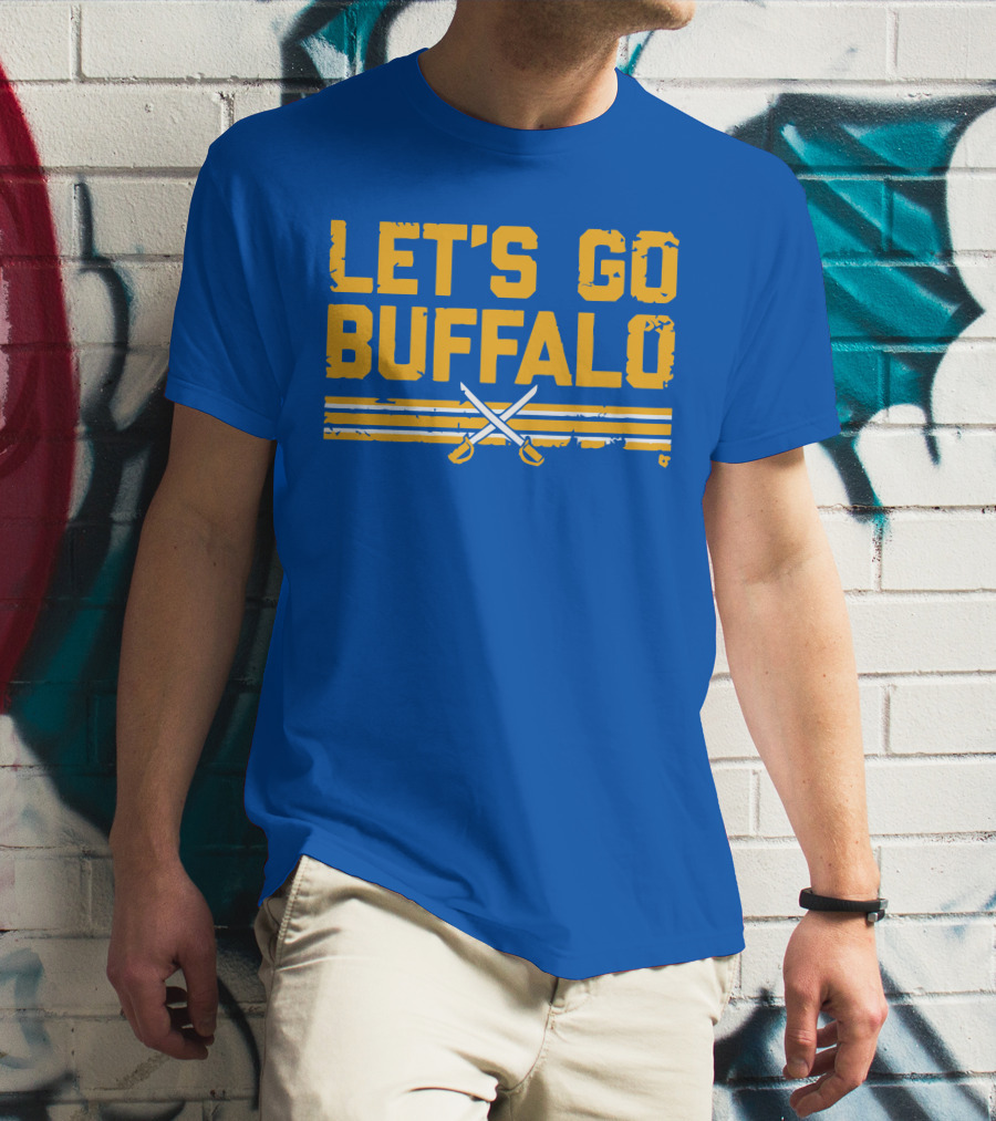 Let's Go Buffalo Hockey Crossed Sabres Blue And Gold T-Shirt