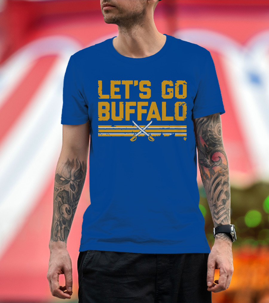 Let's Go Buffalo Hockey Crossed Sabres Blue And Gold T-Shirt