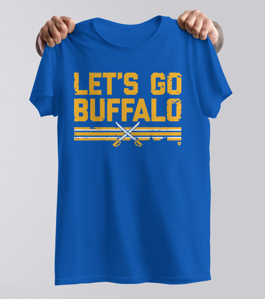 Let's Go Buffalo Hockey Crossed Sabres Blue And Gold T-Shirt