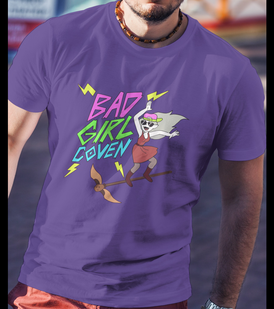 Bad Girl Coven Witch On Broomstick With Lightning Bolts T-Shirt