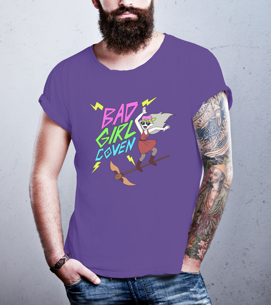 Bad Girl Coven Witch On Broomstick With Lightning Bolts T-Shirt