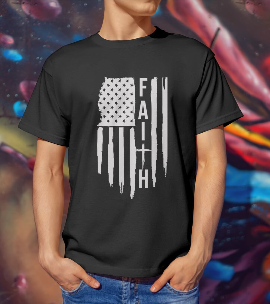 American Flag Faith Cross Stars Stripes T-Shirt