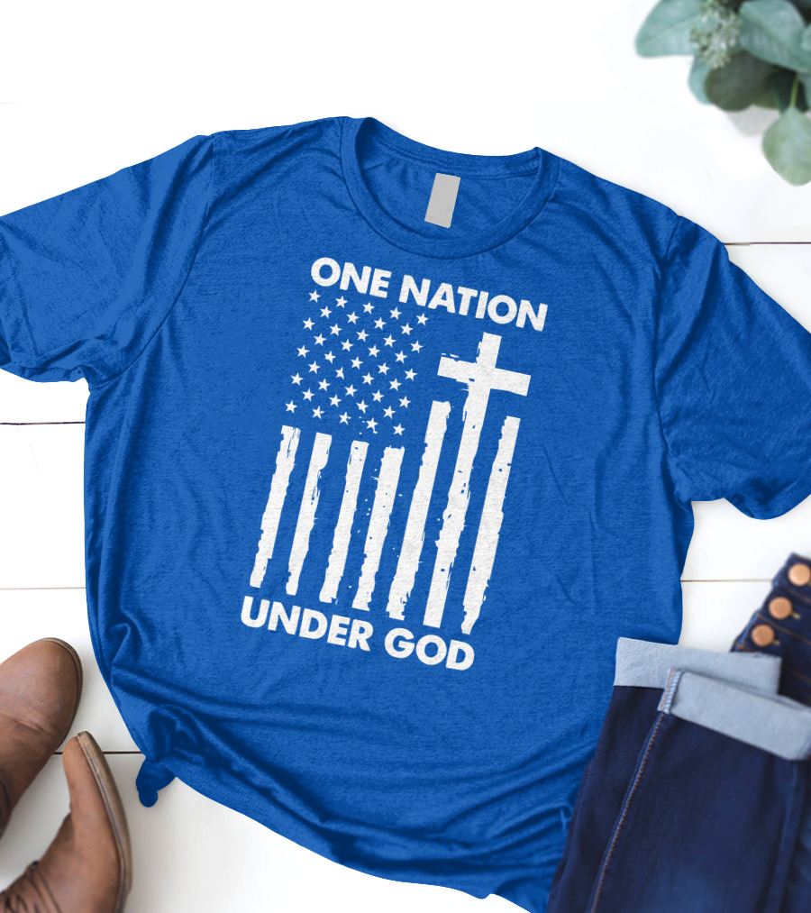 One Nation Under God American Flag Cross Stars Stripes Representation T-Shirt