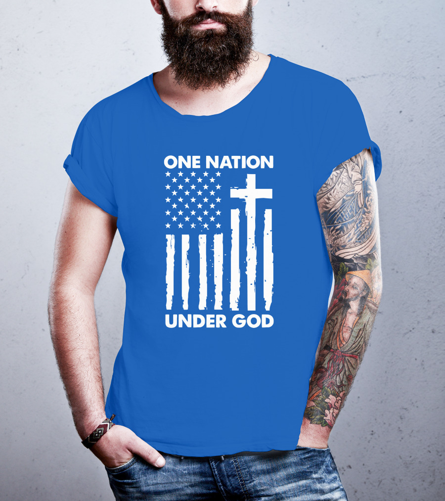 One Nation Under God American Flag Cross Stars Stripes Representation T-Shirt