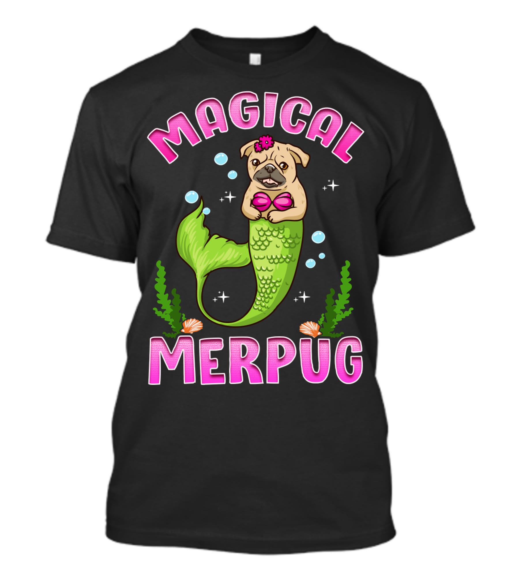 Magical Merpug Pug Dog With Mermaid Tail T-Shirt