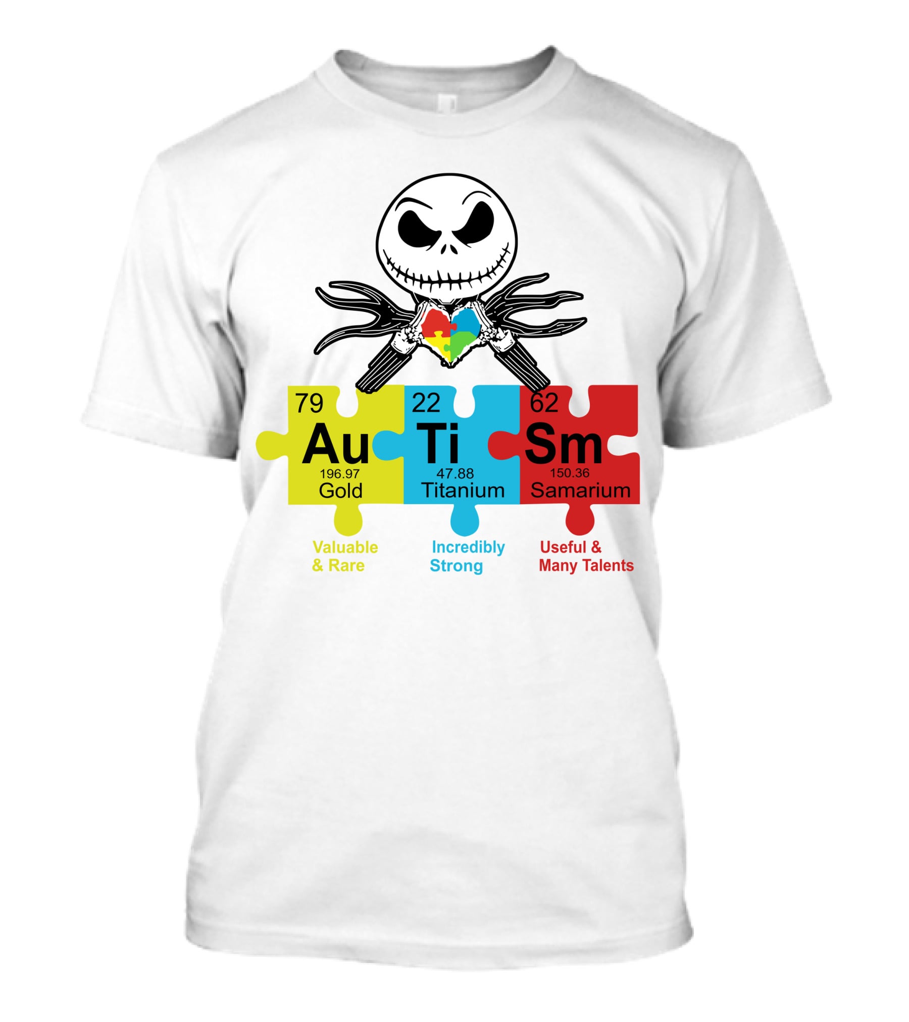 Jack Skellington AuTiSm Puzzle Periodic Table Valuable Rare Incredibly Strong Talents T-Shirt
