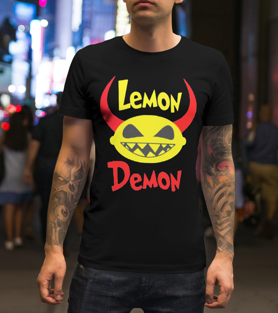 Lemon Demon Smiling Yellow Face With Red Horns T-Shirt