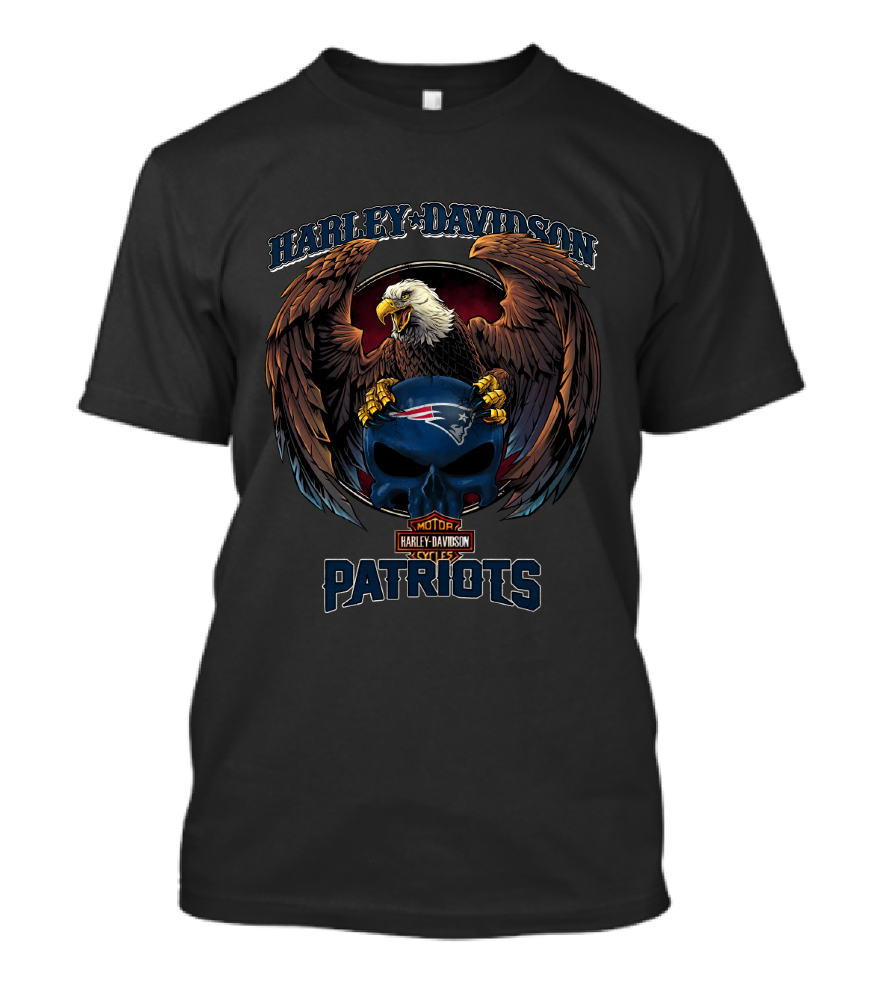 Harley Davidson Vhl 2525 New England Patriots Eagle Skull T-Shirt