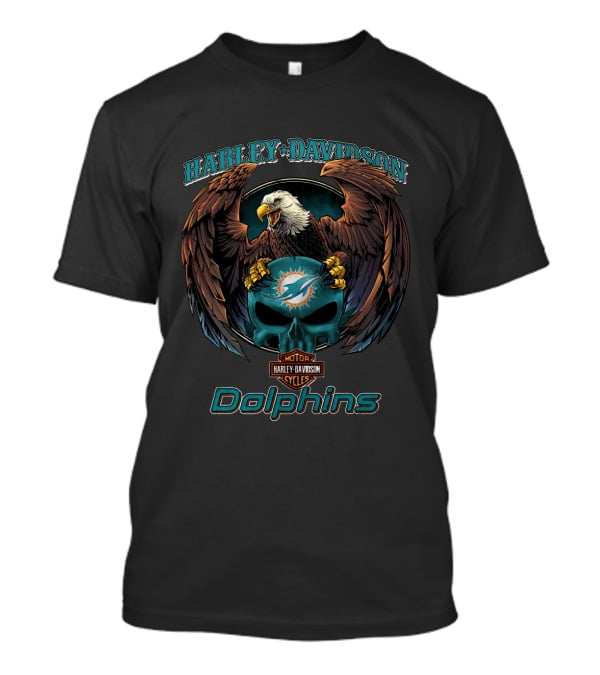 Harley Davidson Miami Dolphins Helmet Eagle Skull T-Shirt