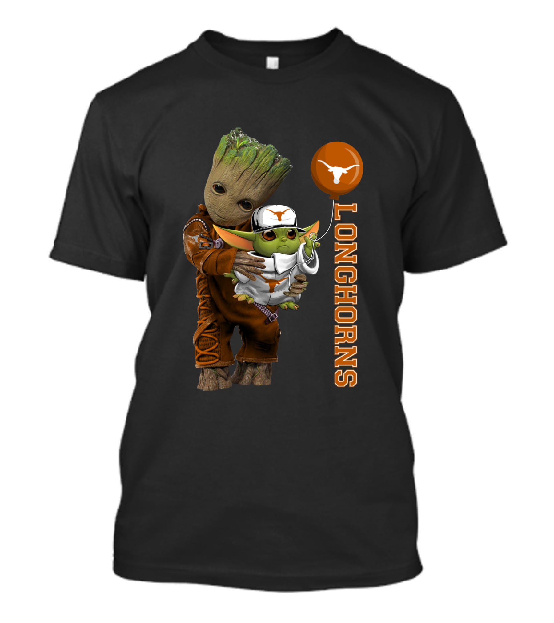 G&Y Texas Longhorns Groot Baby Yoda Balloon T-Shirt