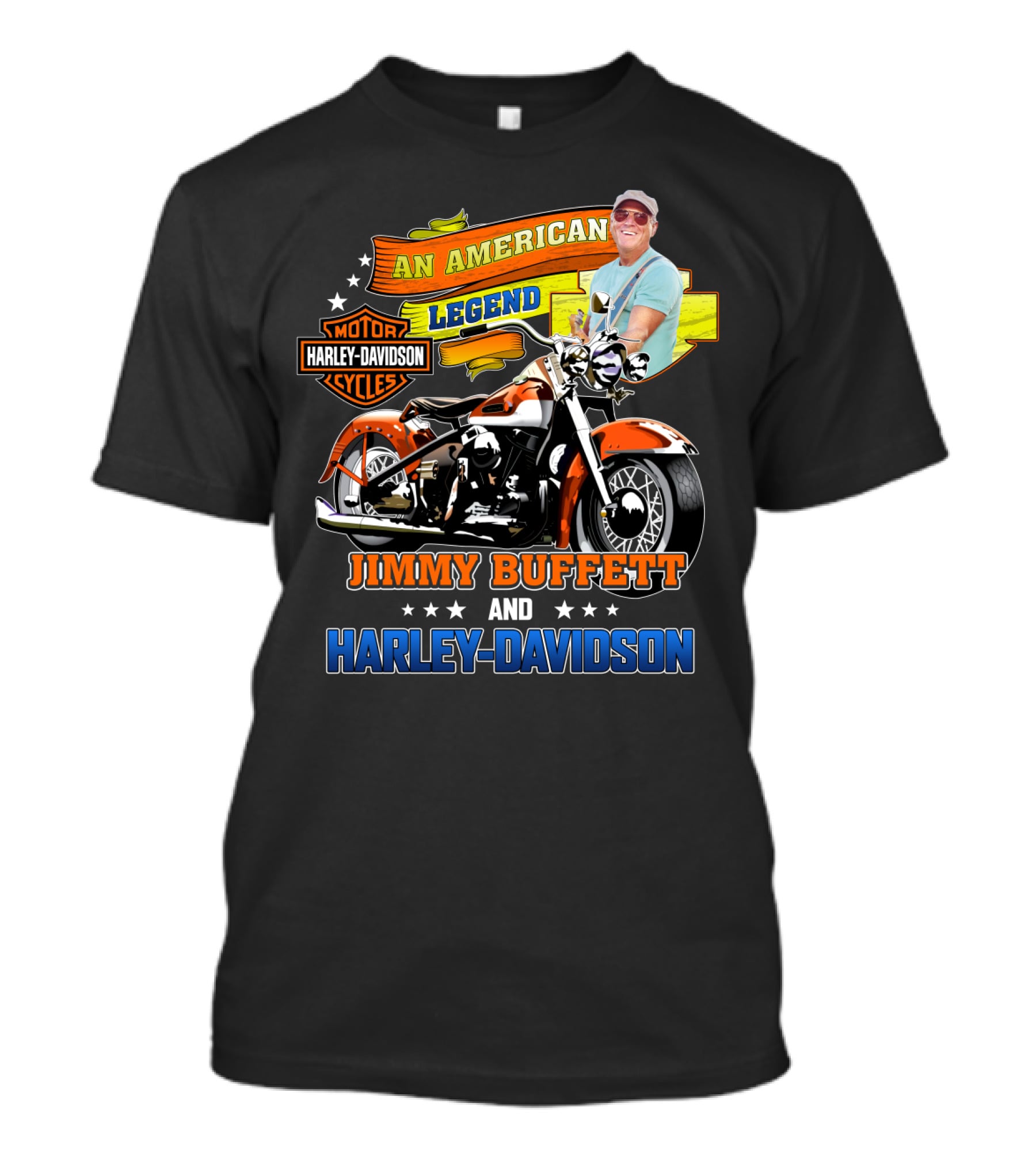 An American Legend Jimmy Buffett And Harley Davidson Motor Cycles T-Shirt