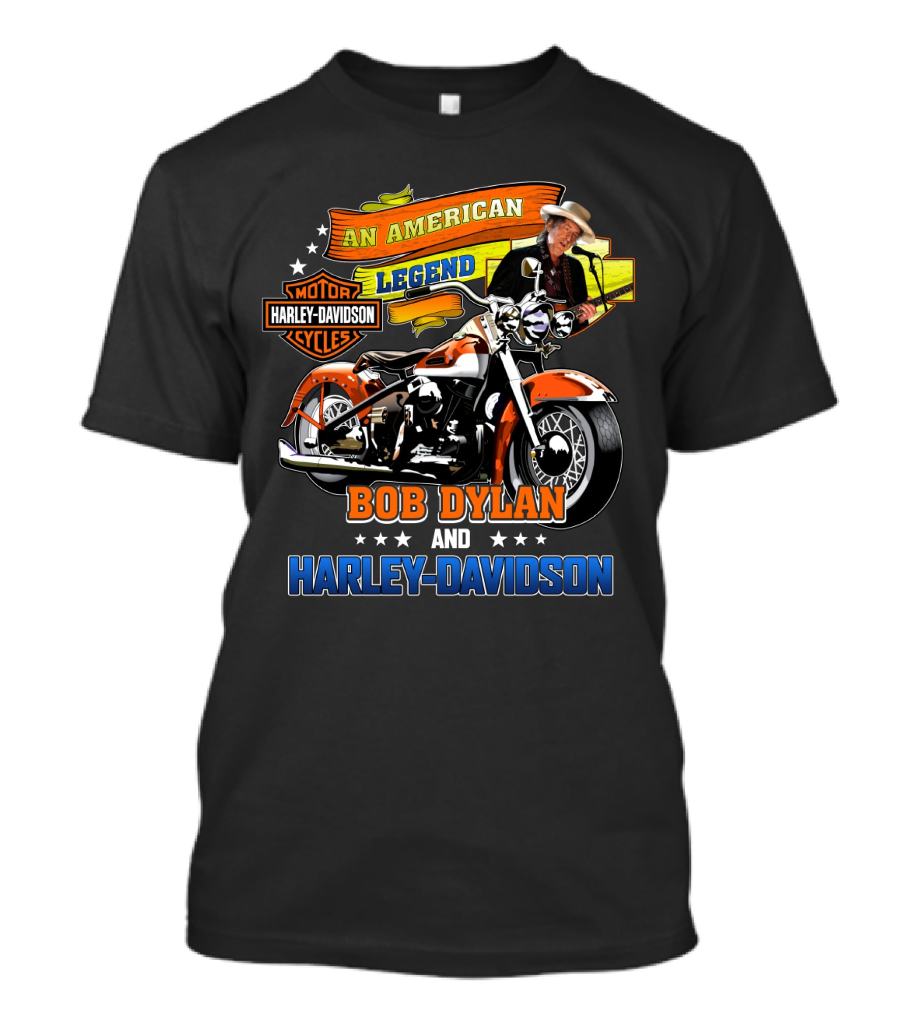 An American Legend Bob Dylan And Harley Davidson Cycles T-Shirt
