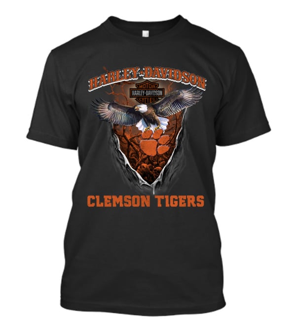 Harley Davidson Clemson Tigers Bald Eagle Paw T-Shirt