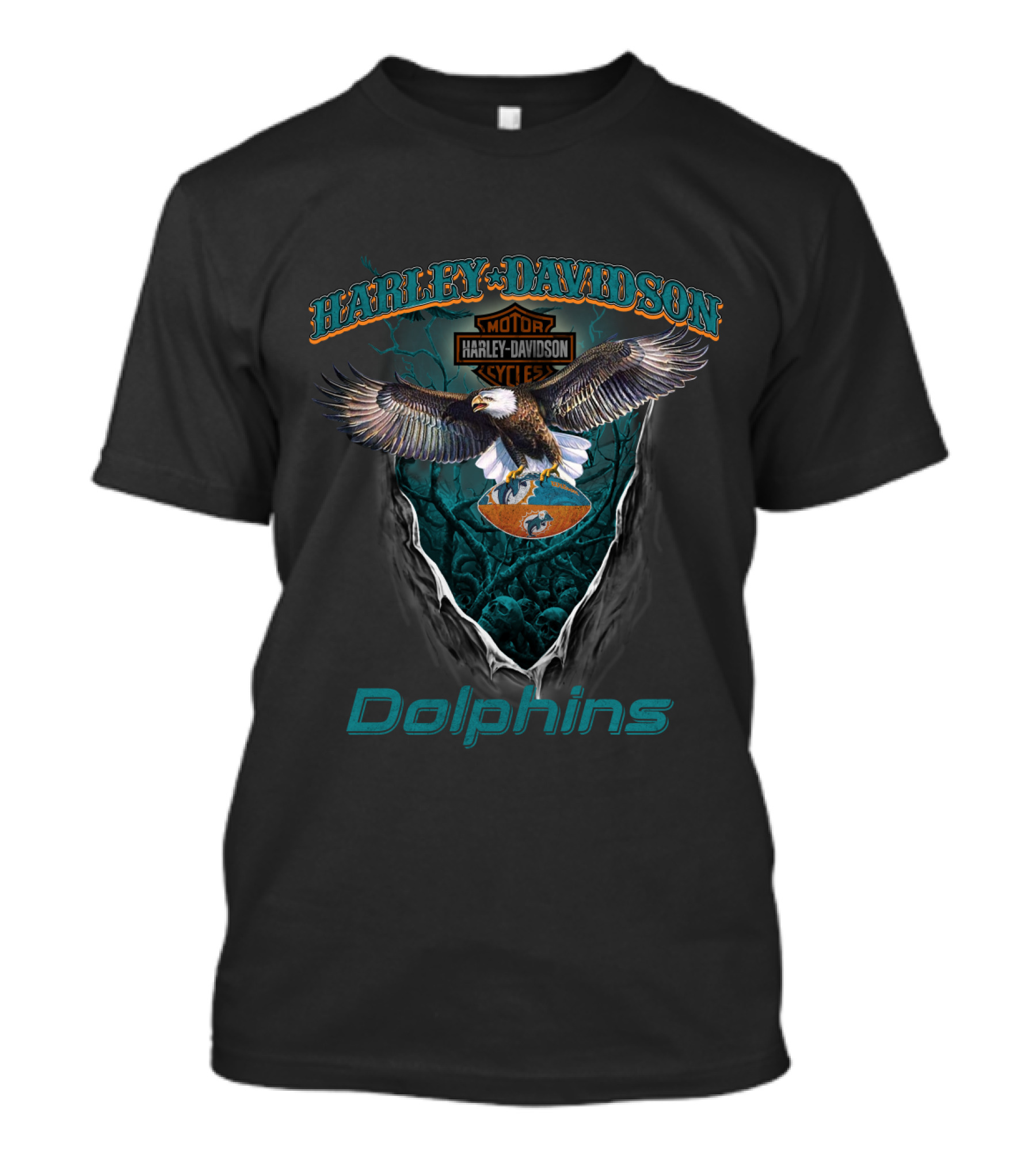 Harley Davidson Motor Cycles Dolphins Miami Nfl Eagle T-Shirt