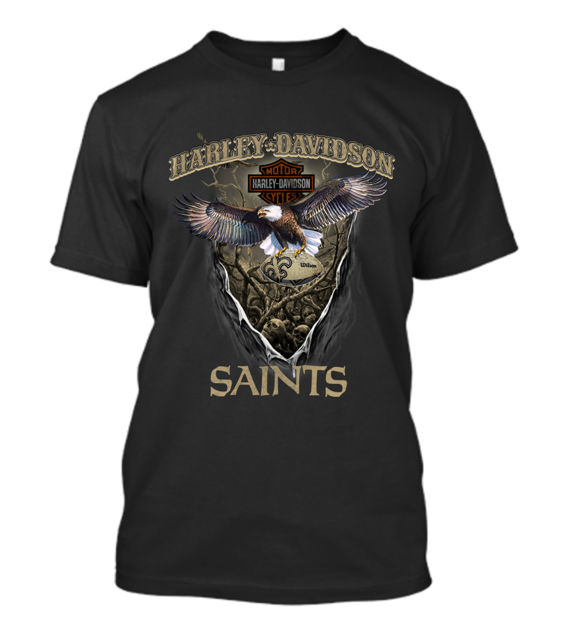 Harley Davidson Motor Cycles Eagle New Orleans Saints T-Shirt