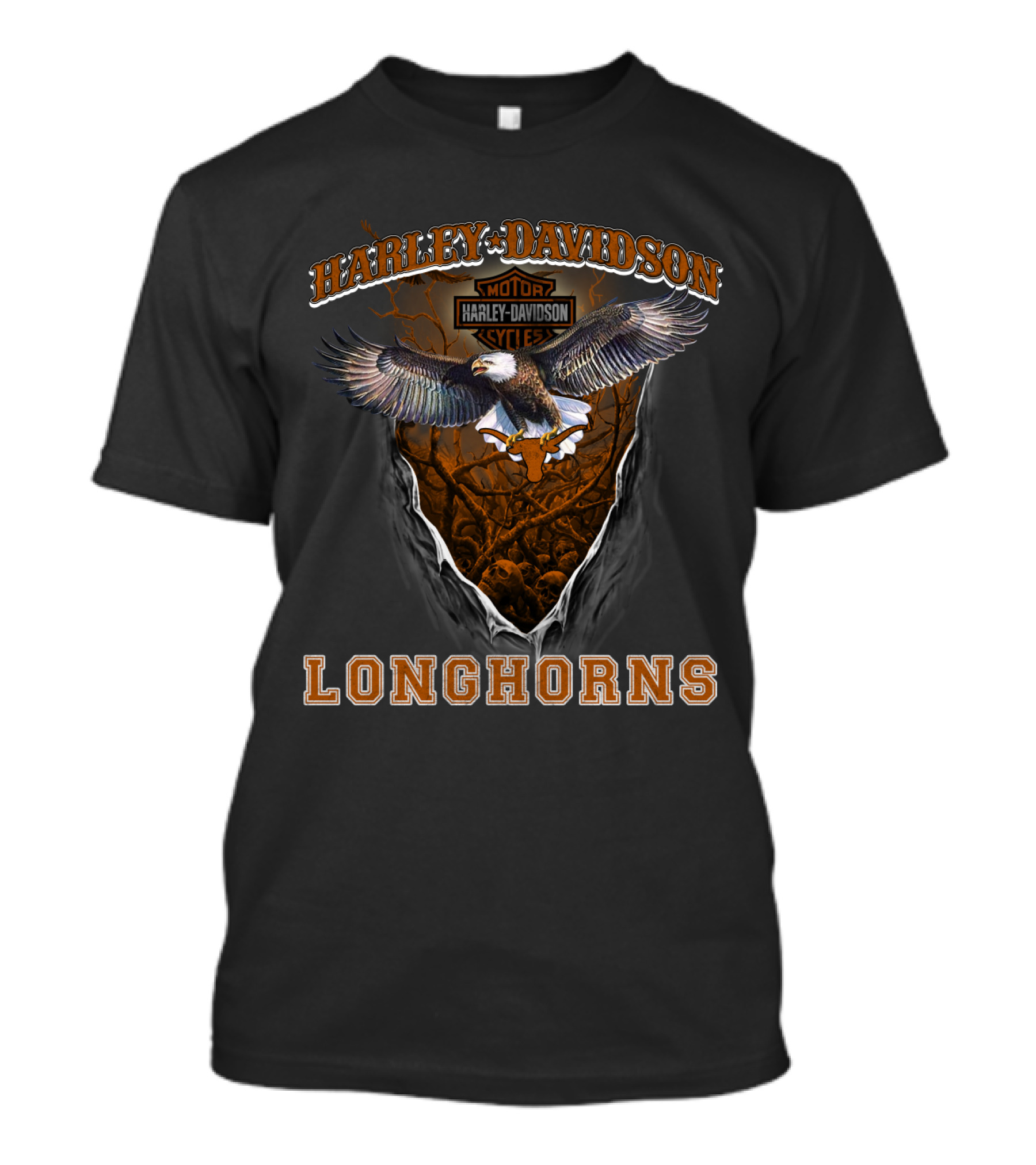 Harley Davidson Motorcycles Longhorns Eagle Motif T-Shirt