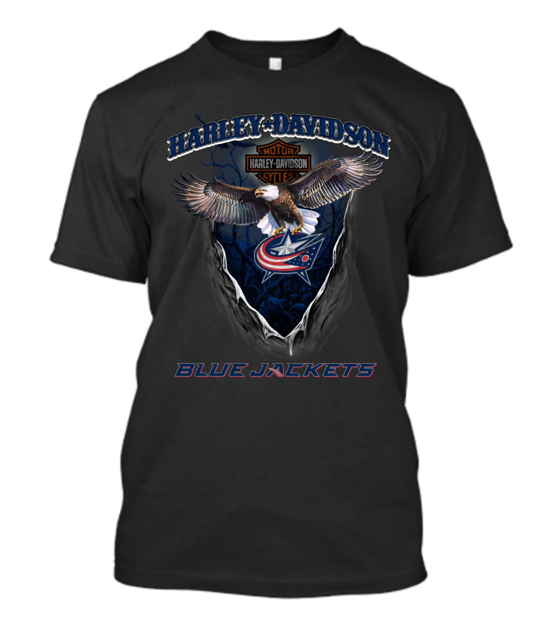 Harley Davidson Motor Cycles Eagle Columbus Blue Jackets T-Shirt