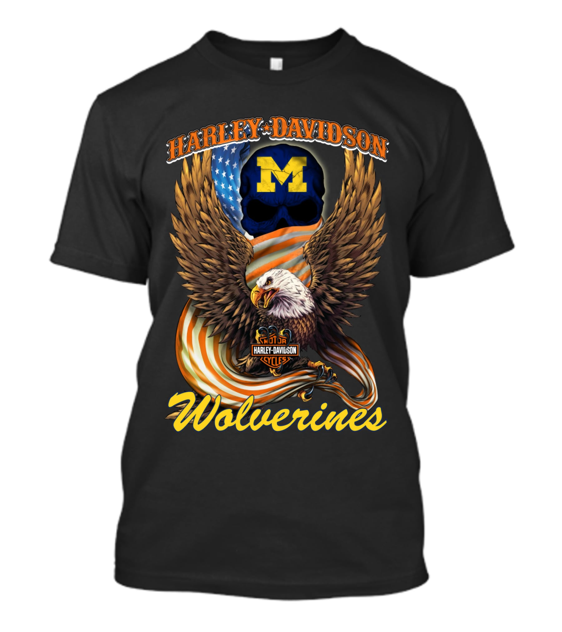 Harley Davidson Michigan Wolverines Eagle And Skull T-Shirt