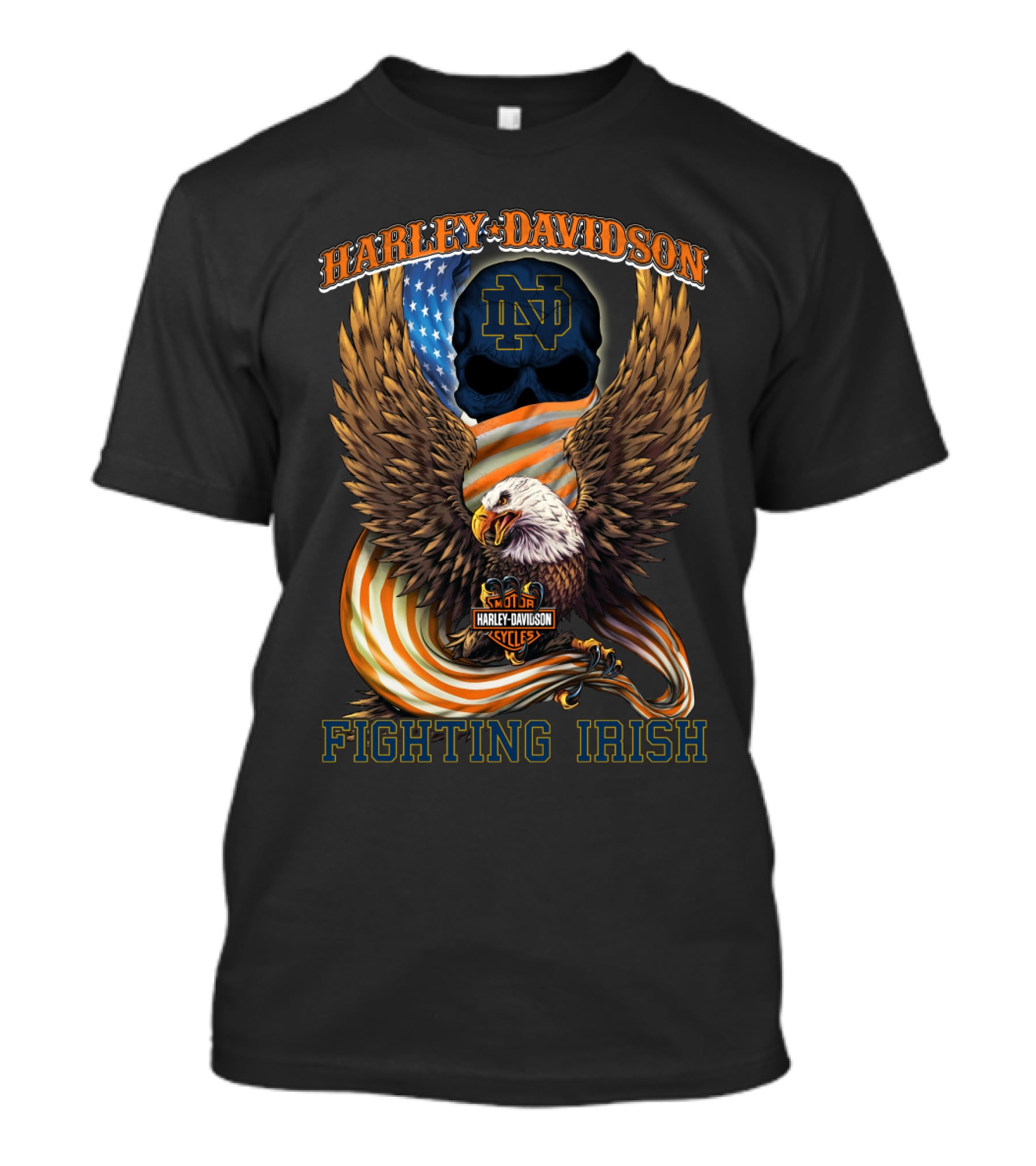 Harley Davidson Notre Dame Fighting Irish Eagle American Flag T-Shirt