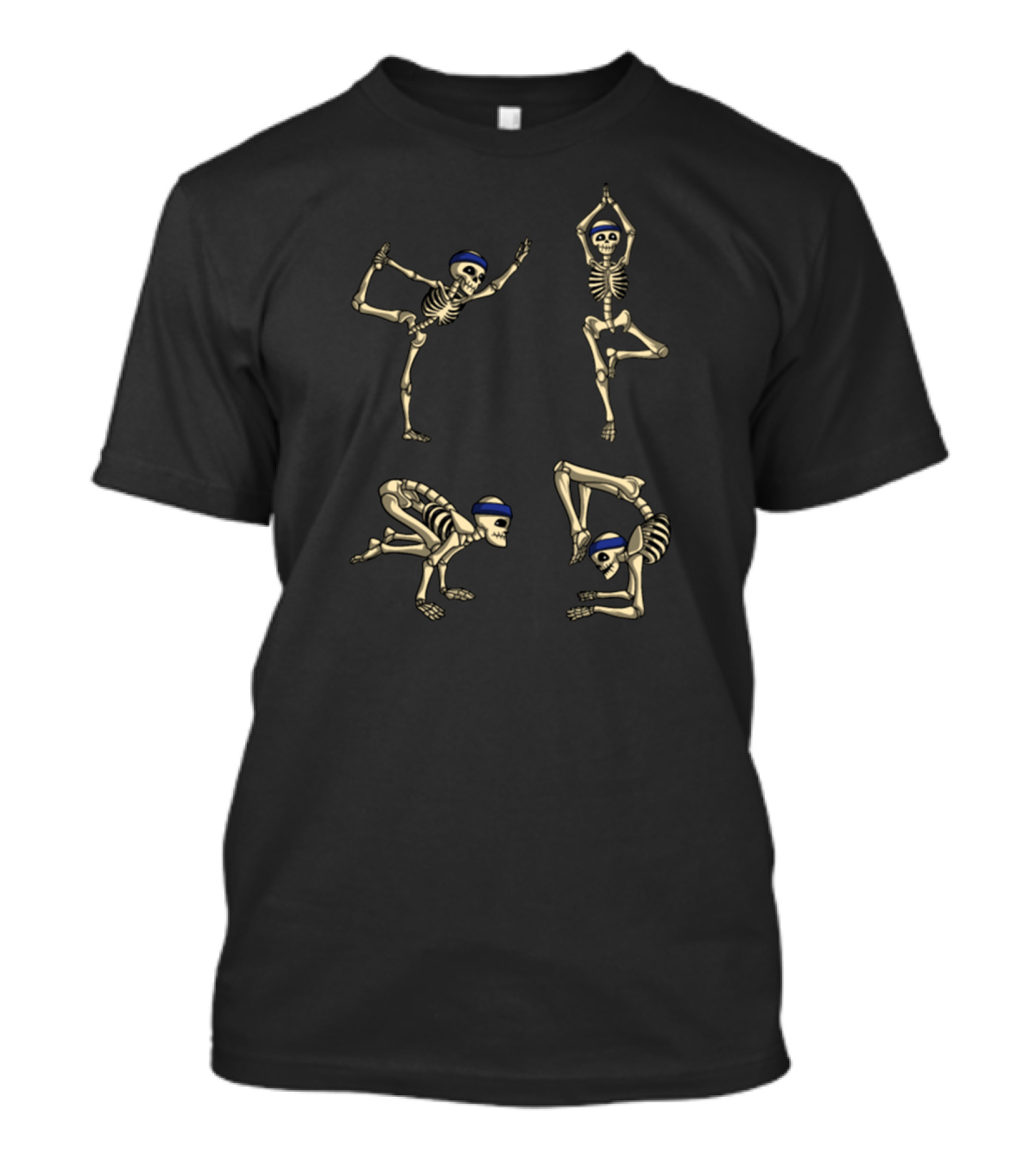 Skeleton Yoga Exercise Poses With Blue Headbands T-Shirt