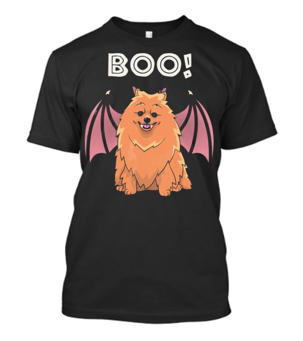BOO Pomeranian With Bat Wings Halloween T-Shirt