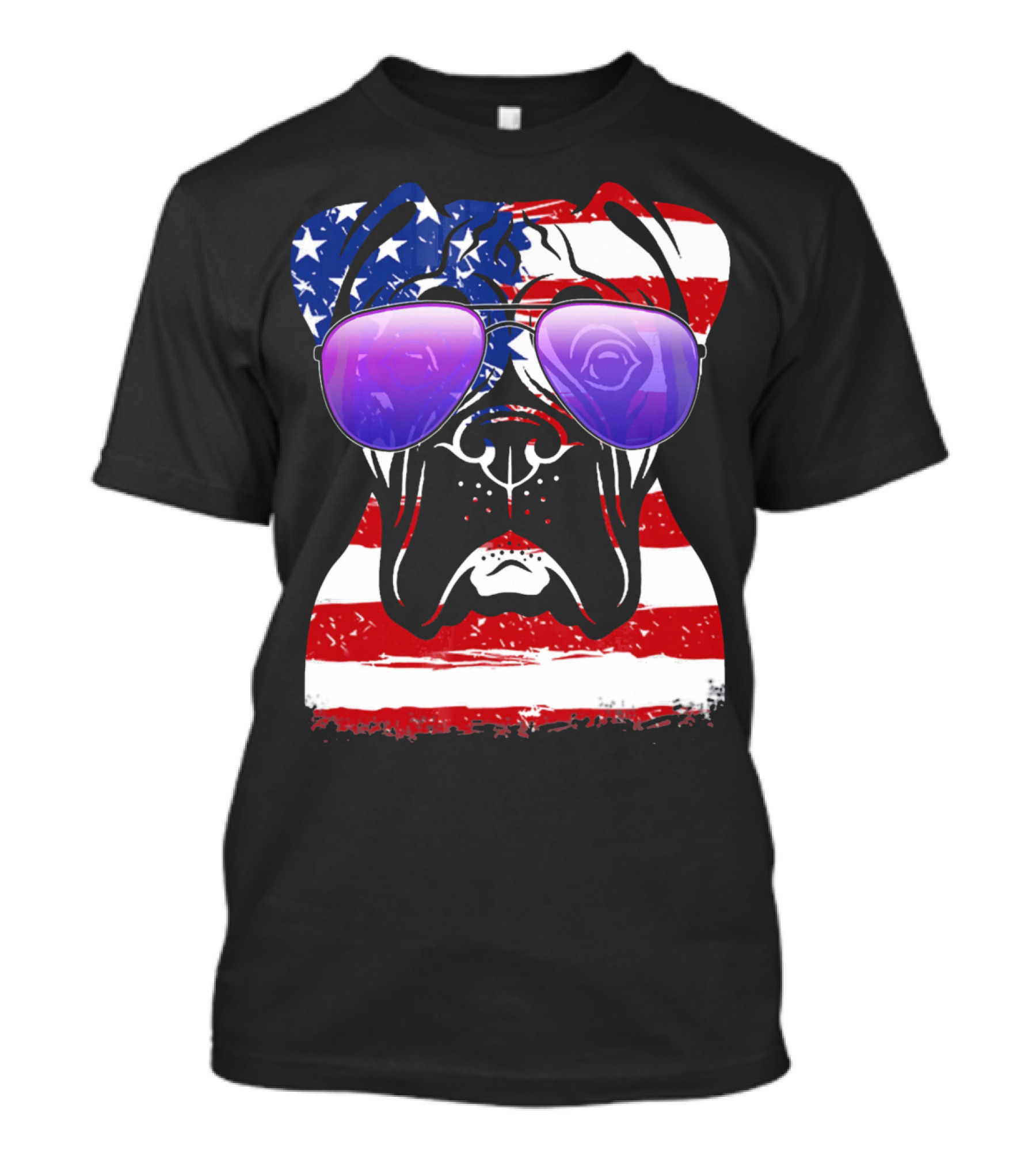 Boxer Dog With American Flag Sunglasses Patriotic T-Shirt