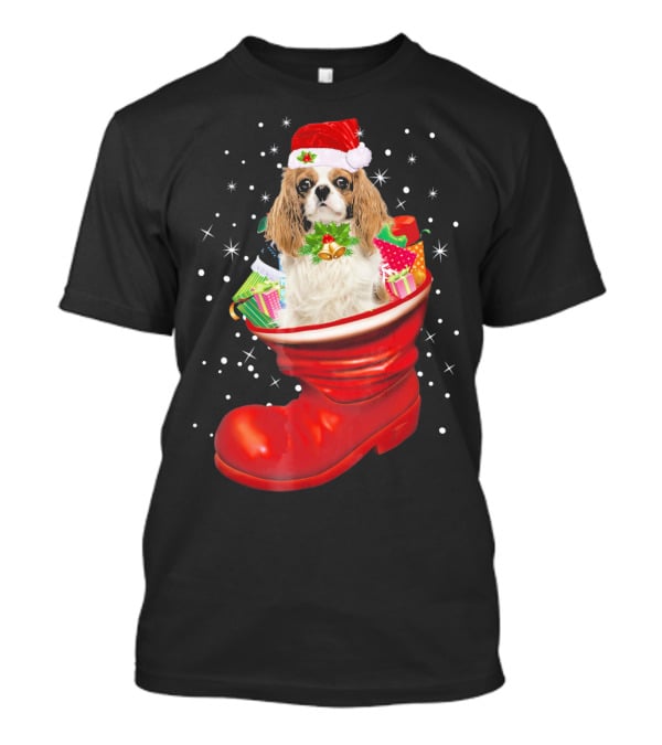 Cavalier King Christmas Dog In Festive Boot With Gifts T-Shirt