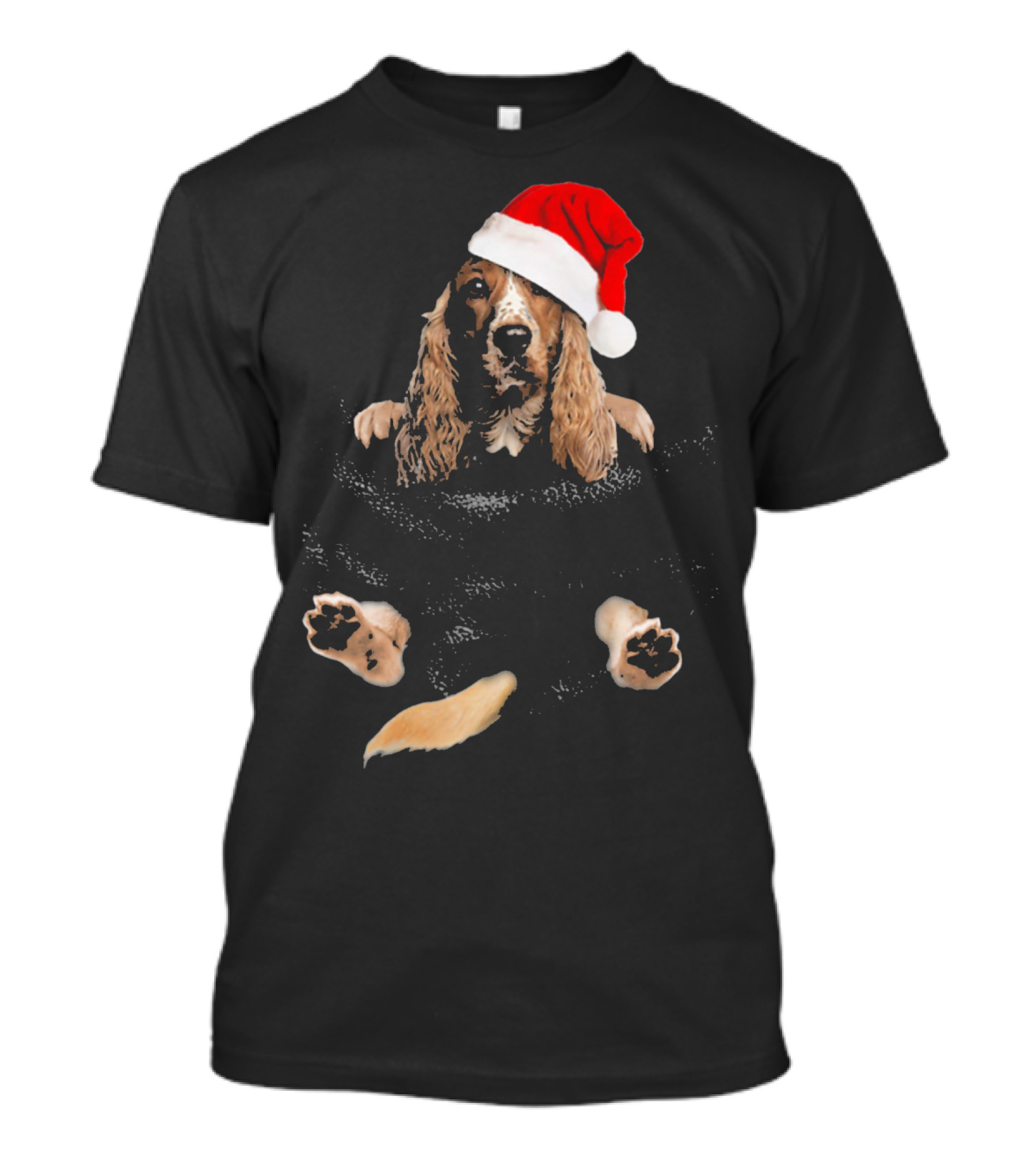 Cocker Spaniel Christmas Santa Hat In Pocket T-Shirt