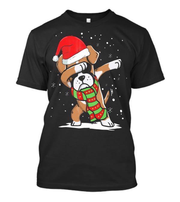 Festive Dabbing Boxer Dog In Santa Hat And Scarf For Christmas Dog Lovers T-Shirt